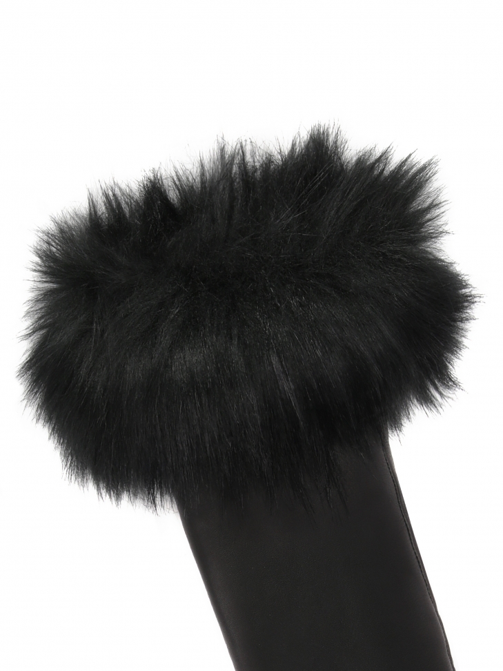 Eleganckie skórzane rękawiczki z futerkiem syntetycznym