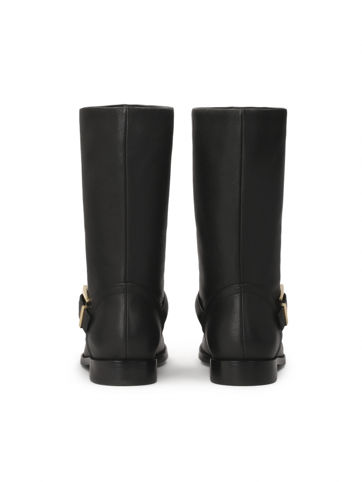 Płaskie wsuwane botki z czarnej skóry