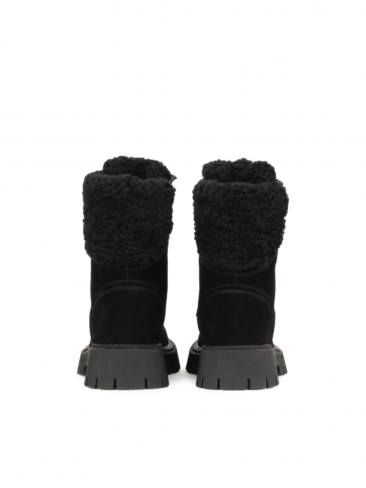 Ocieplane trzewiki damskie z miękkiego zamszu i kożuszka