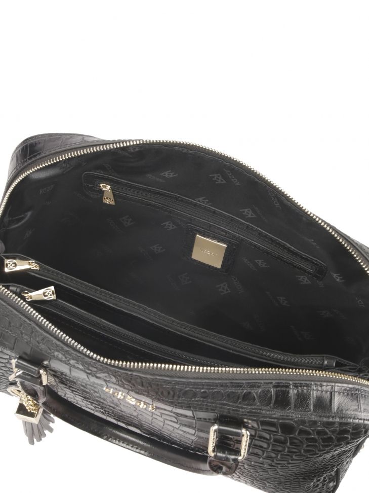 Elegancka czarna torba na laptopa z tłoczonej skóry