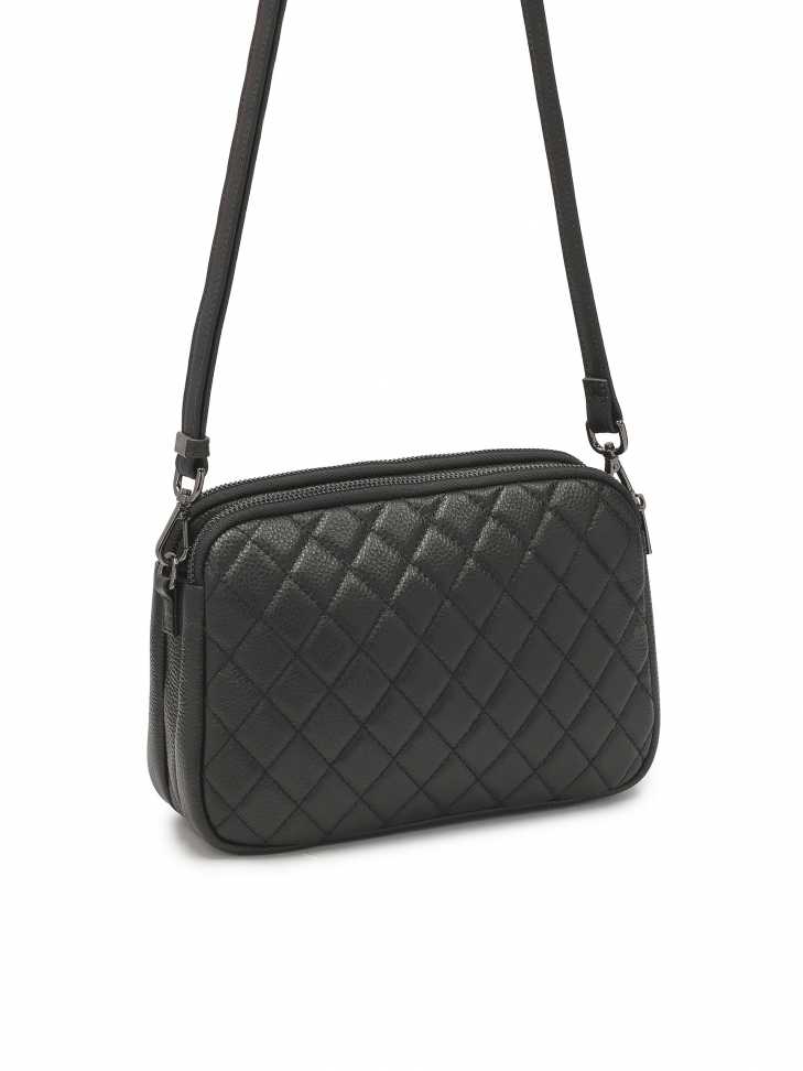 Pikowana skórzana torebka z trzema komorami