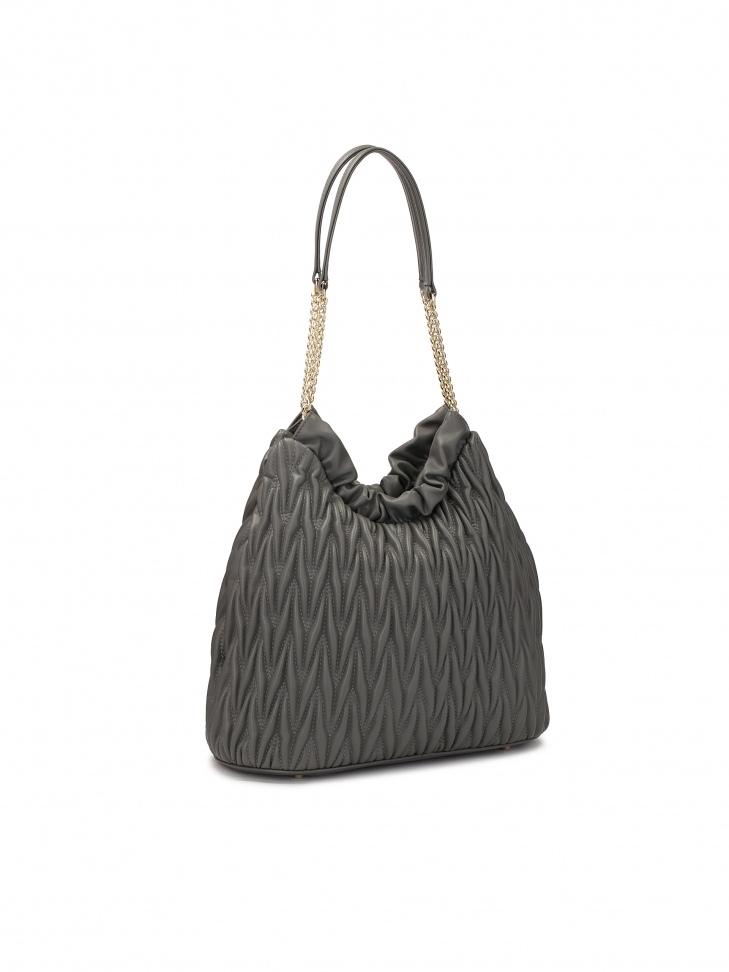 Pikowana szara torebka z długimi uchwytami