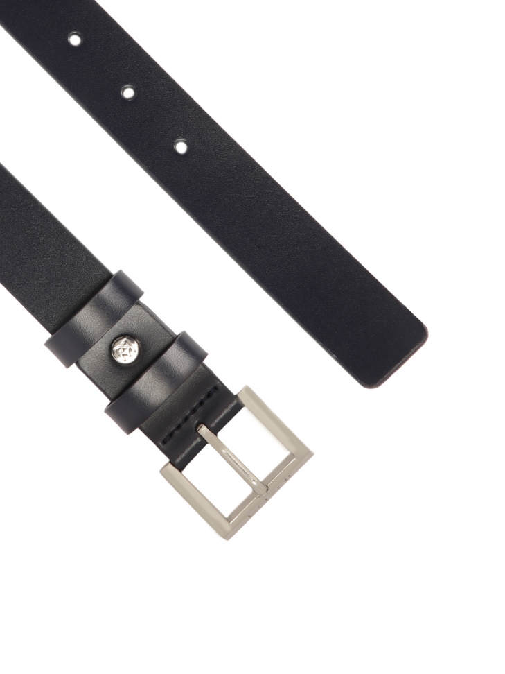 Granatowy skórzany pasek ze srebrną klamrą