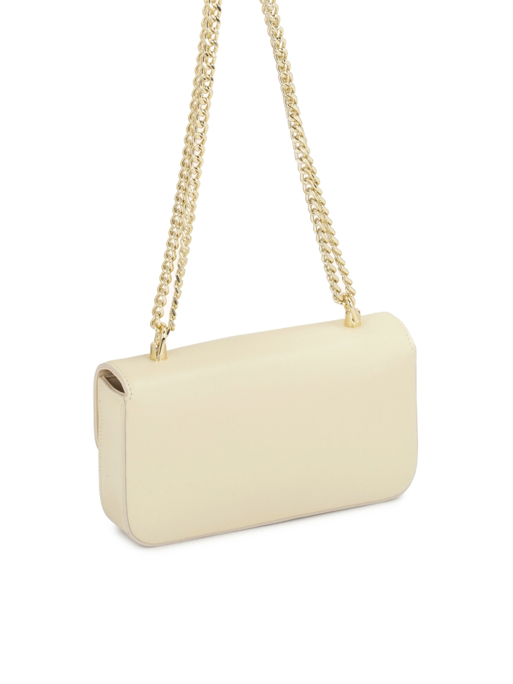 Kremowa sztywna torebka z łańcuchem
