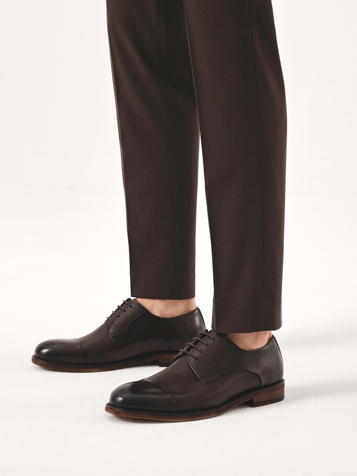 Brązowe półbuty męskie z nakładanym noskiem