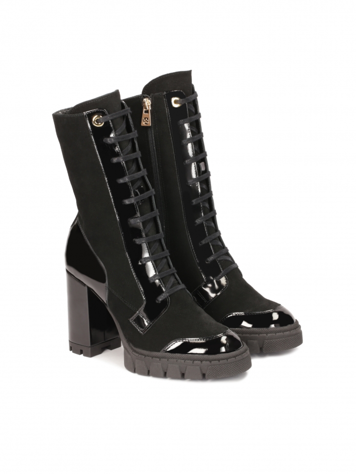 Botki z zamszu i lakierowanej skóry