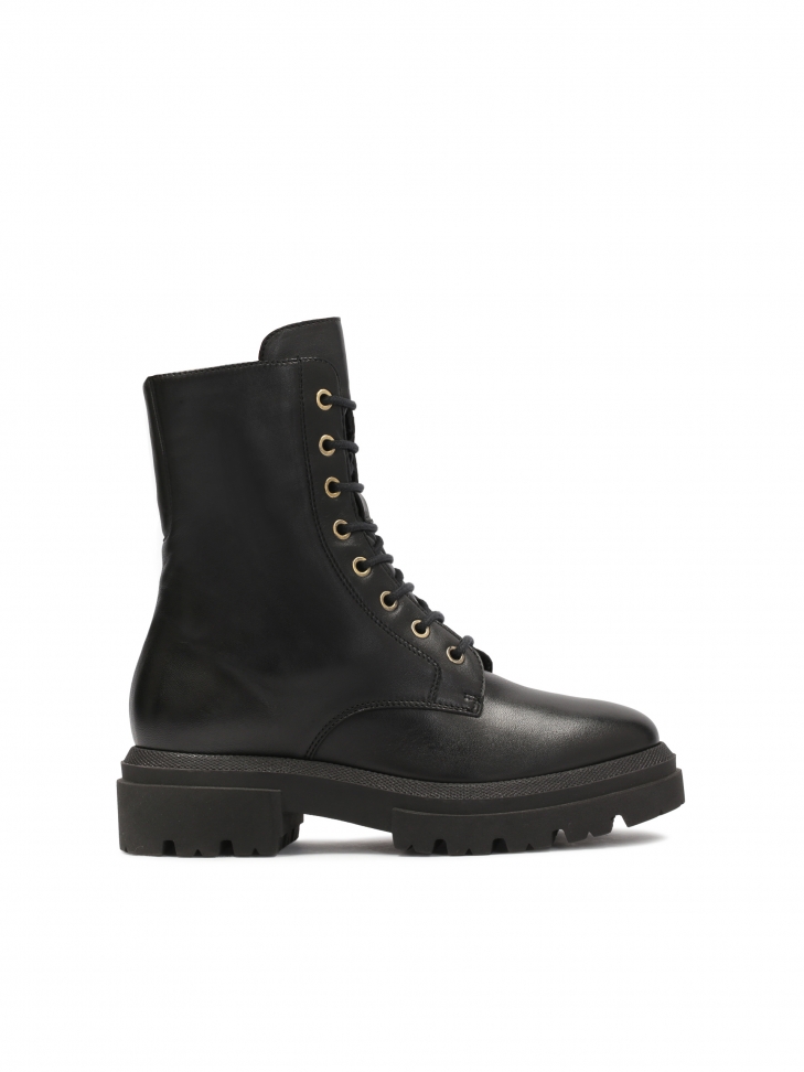 Ocieplane skórzane trzewiki ze sznurowaniem i suwakiem