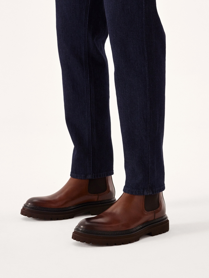 Brązowe skórzane sztyblety męskie