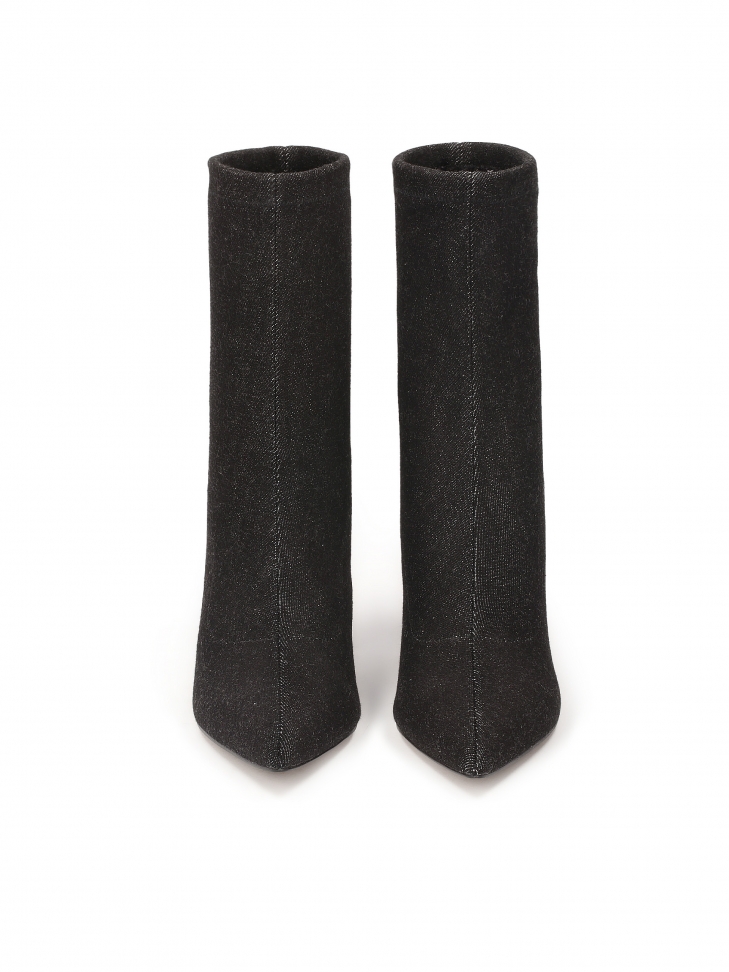 Jeansowe czarne botki na cienkiej szpilce