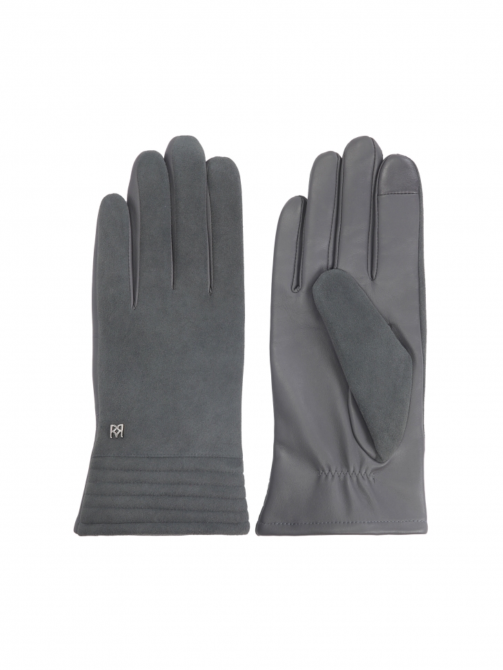 Damskie rękawiczki w szarym kolorze z łączonych materiałów