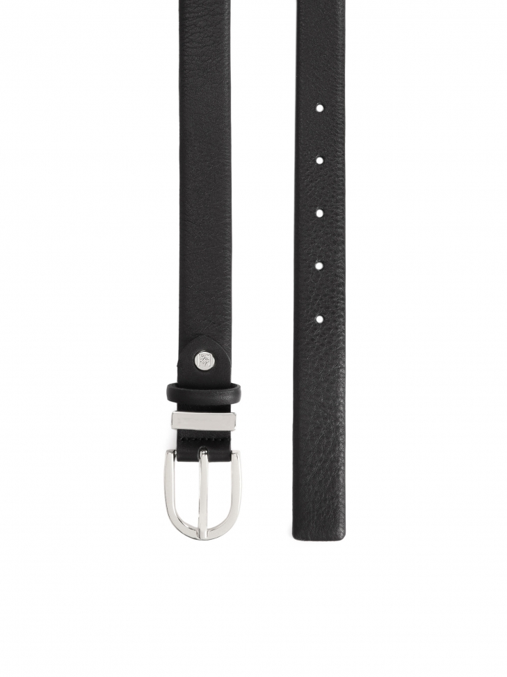 Czarny pasek z metalową i skórzaną szlufką