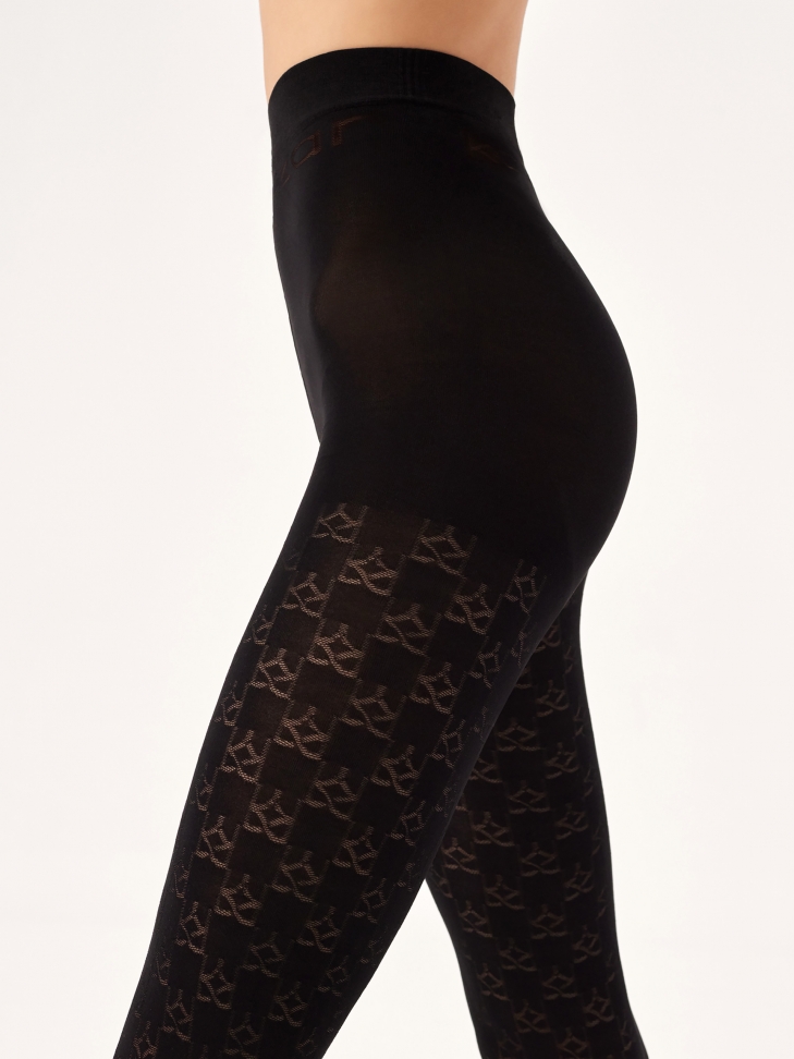 Czarne matowe rajstopy w monogramy 80 DEN