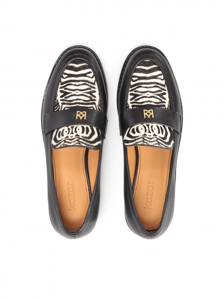Loafersy ze skóry z naturalnym włosiem we wzór zebry
