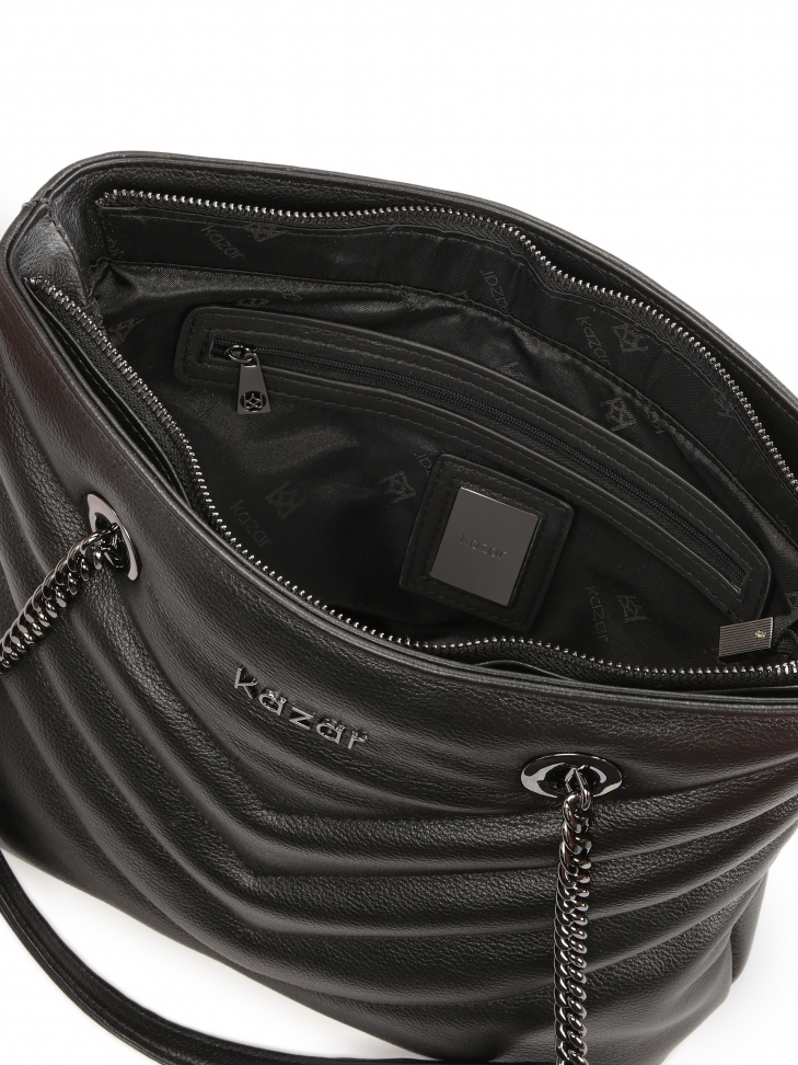 Pojemna torebka na ramię z okuciami gun metal