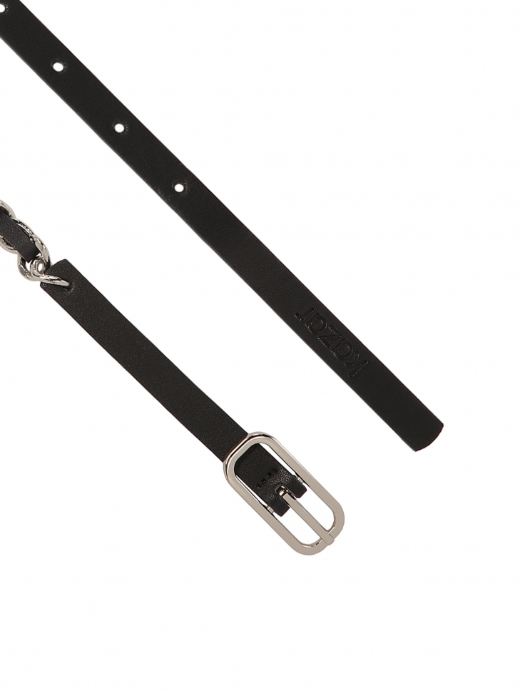 Wąski skórzany pasek z metalowym łańcuchem