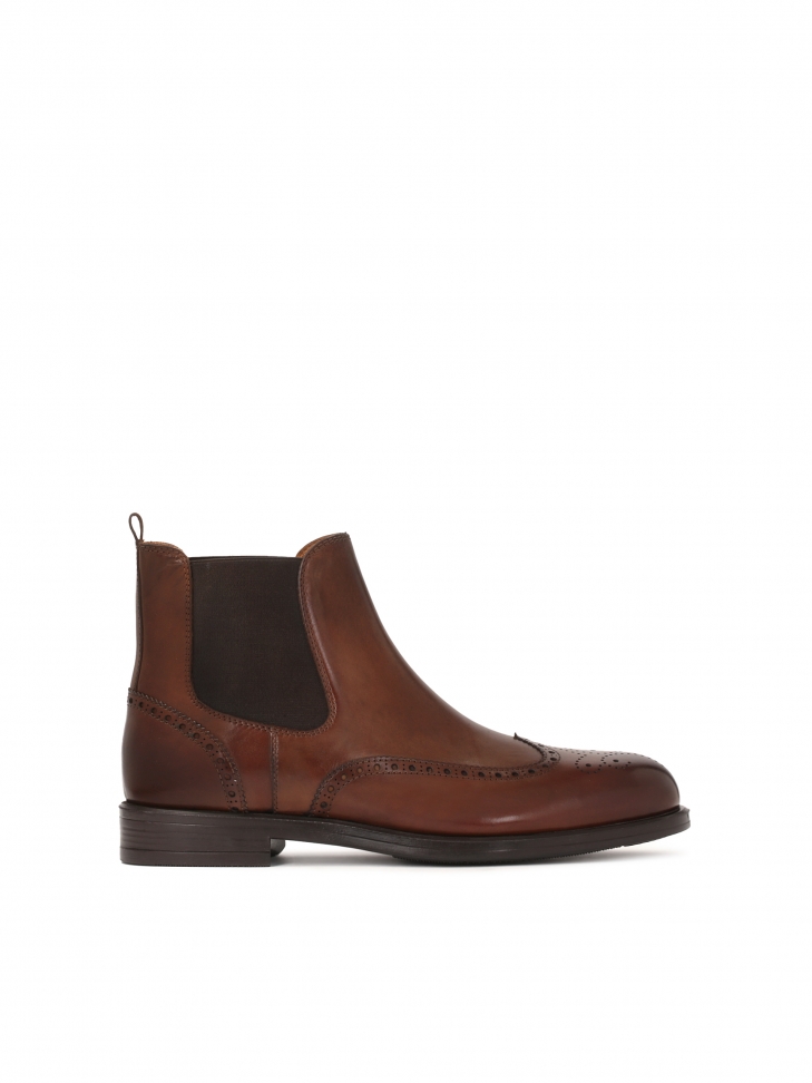 Modne skórzane sztyblety męskie zdobione ażurowym wzorem