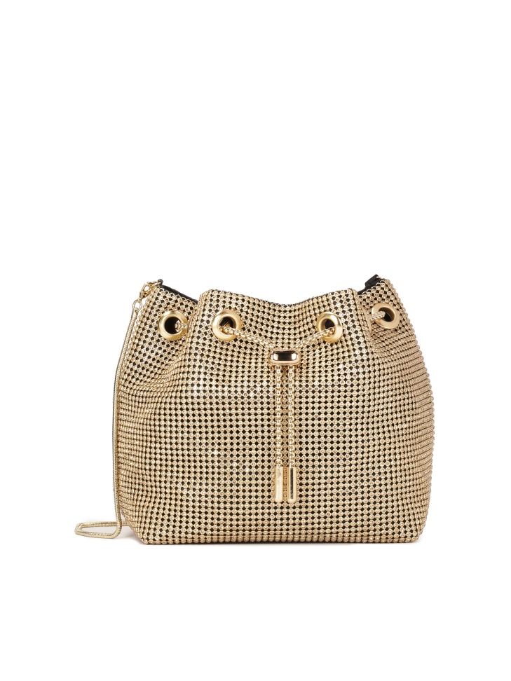 Złota błyszcząca torebka na łańcuszku