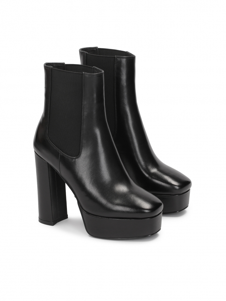 Skórzane botki na wysokim obcasie i platformie