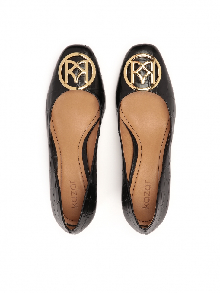 Skórzane czółenka na szerokim obcasie