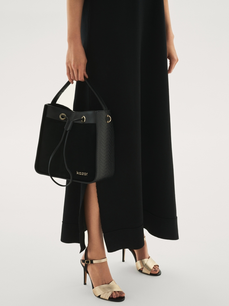 Złoto-czarne sandały z dwóch rodzajów skóry