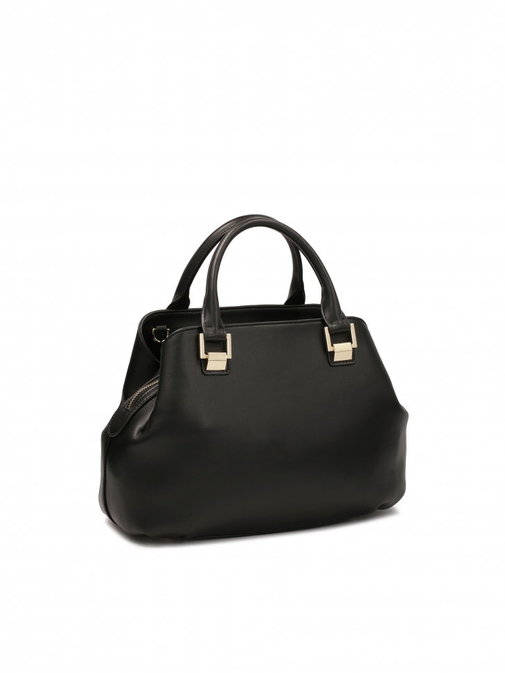 Czarna torebka z rączkami i odpinanym paskiem