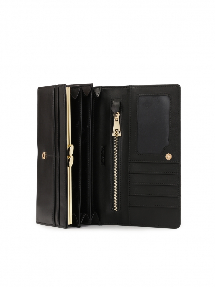 Skórzany czarny portfel ze otymi dżetami