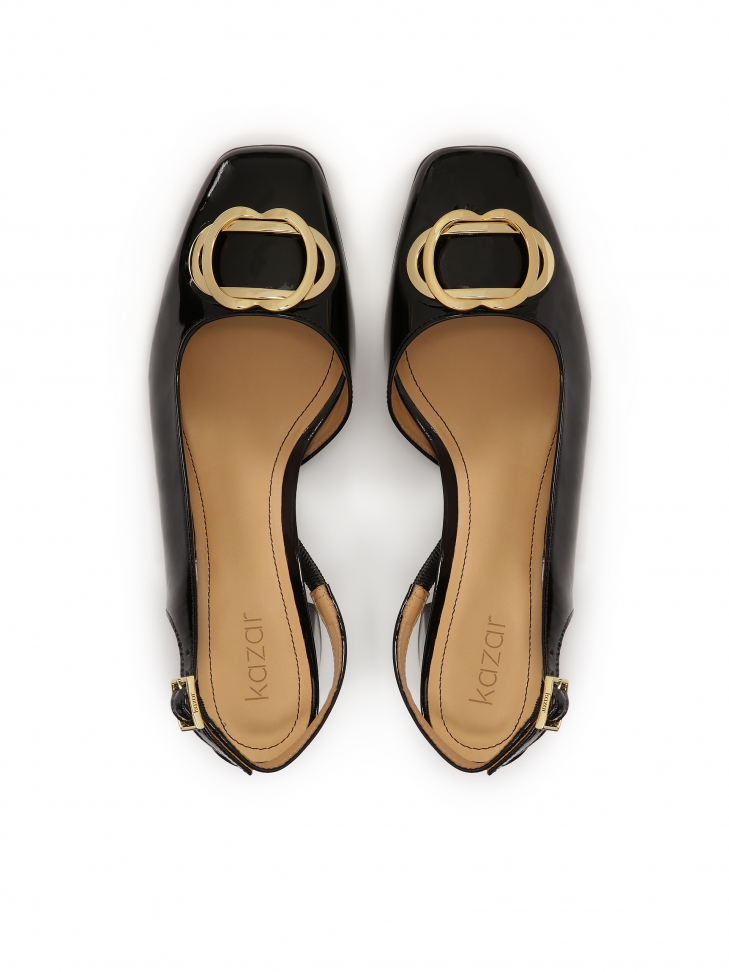 Lakierowane czarne czółenka z odytą piętą