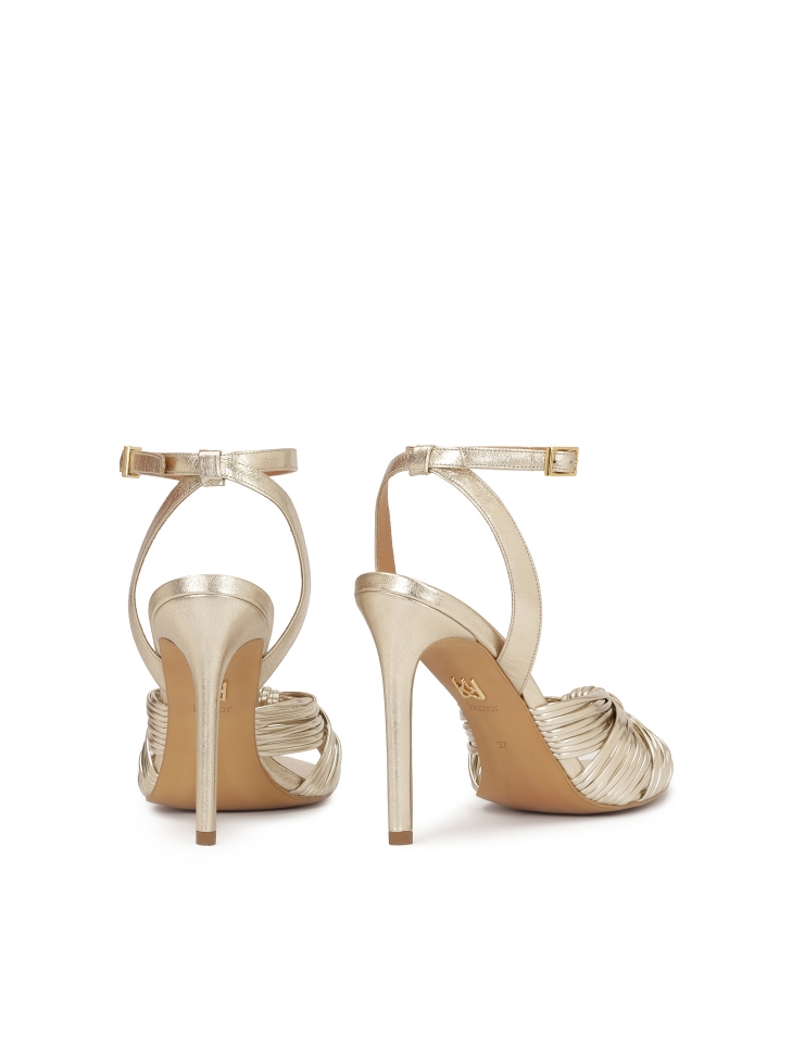 Złote skórzane sandały na obcasie