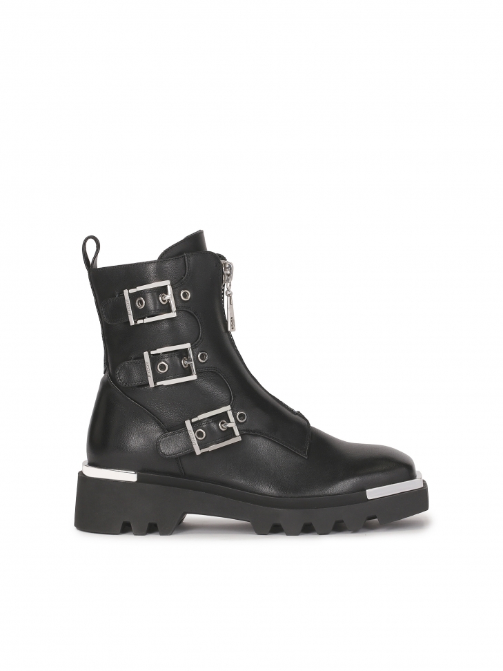 Skórzane botki z kwadratowymi noskami