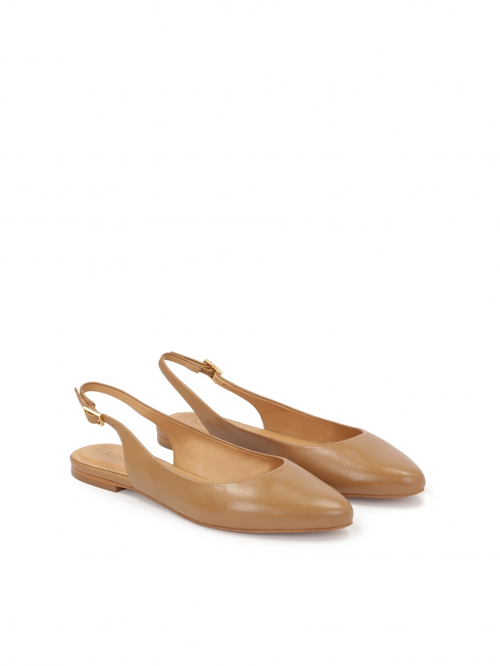 Jasnobrązowe płaskie czółenka slingback