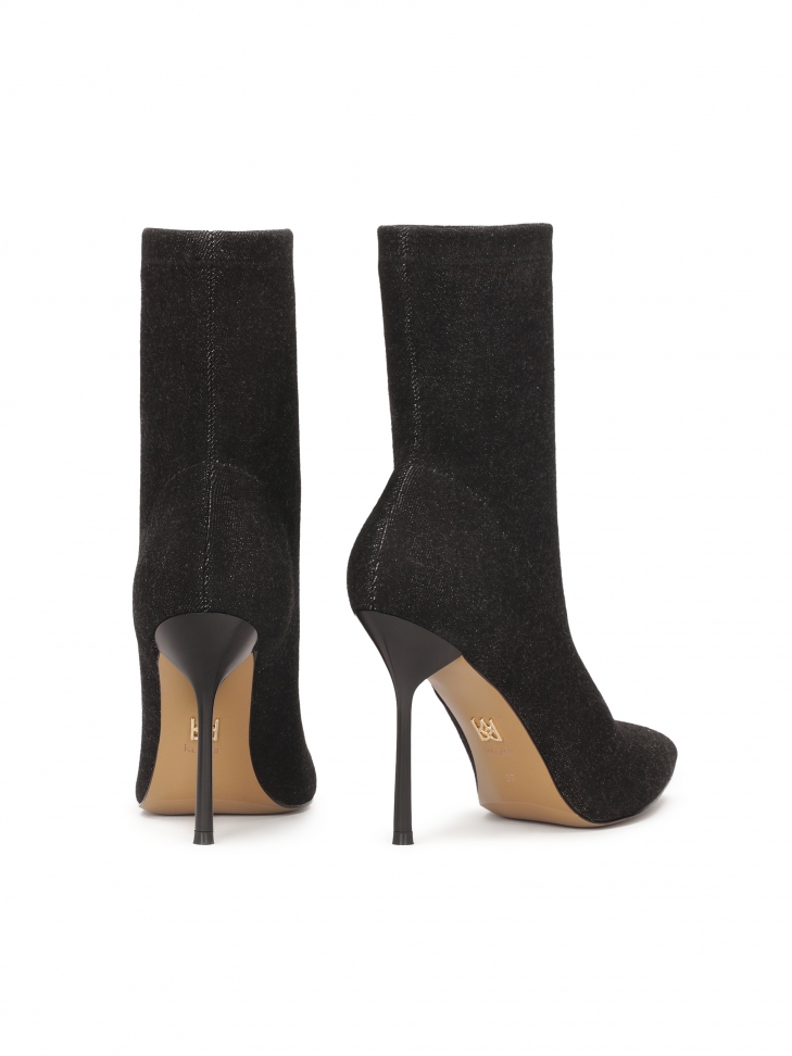 Jeansowe czarne botki na cienkiej szpilce