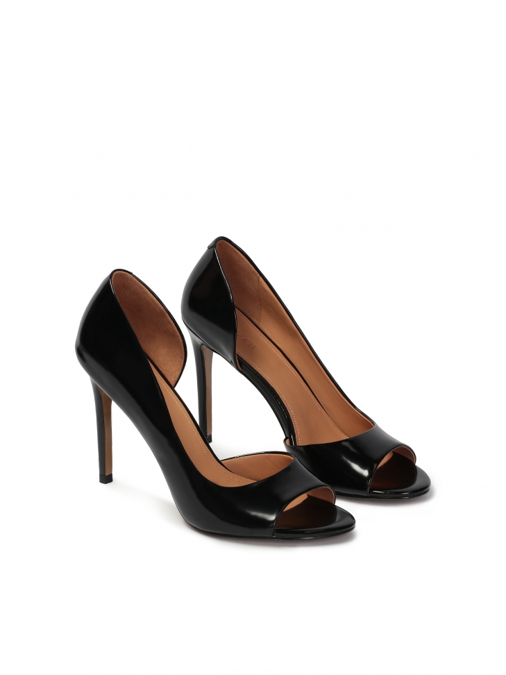 Skórzane czółenka peep toe