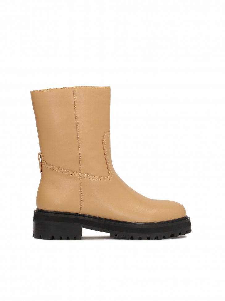 Jasnobrązowe botki damskie z zamkiem błyskawicznym