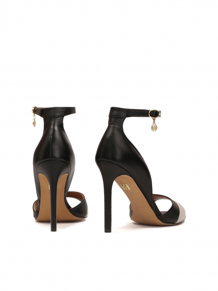 Czarno-beżowe sandały na obcasie