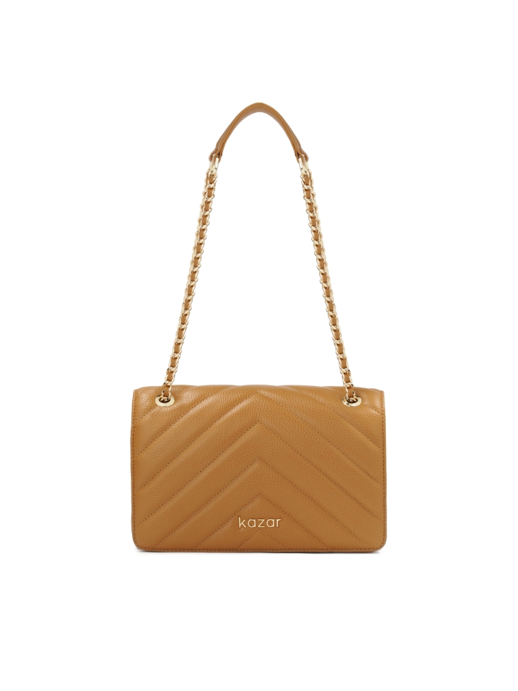 Jasnobrązowa torebka z poprzecznym przeszyciem