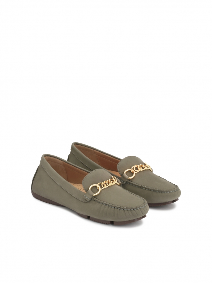 Ponadczasowe mokasyny damskie z zielonego nubuku