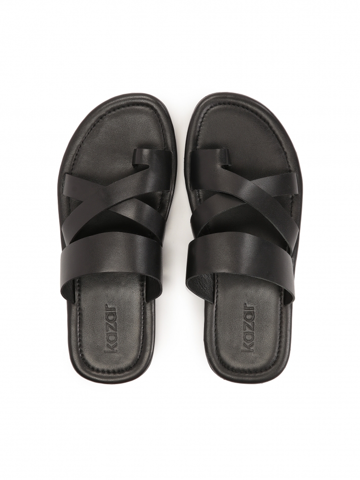 Skórzane czarne klapki męskie w miejskim stylu