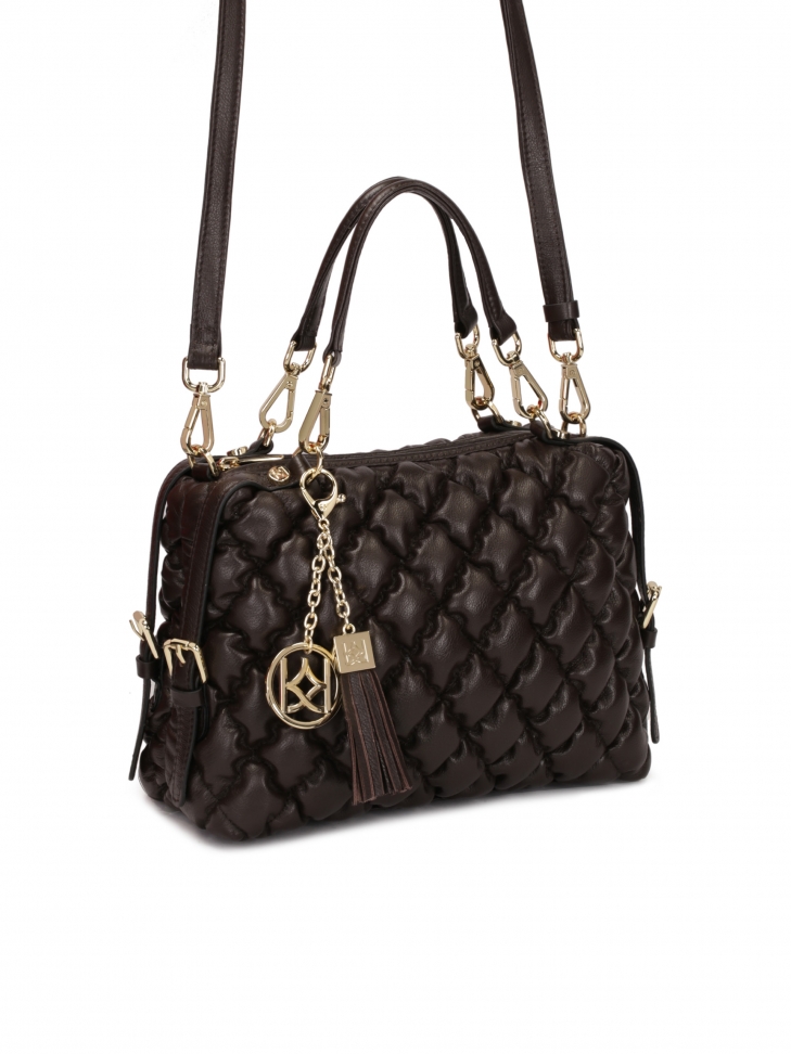 Ciemnobrązowa miękka torebka z rączkami i paskiem