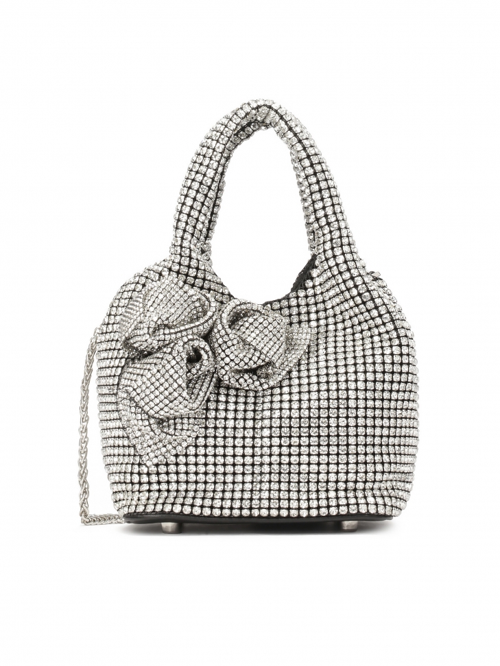 Błyszcząca torebka z cyrkoniami i kwiatami