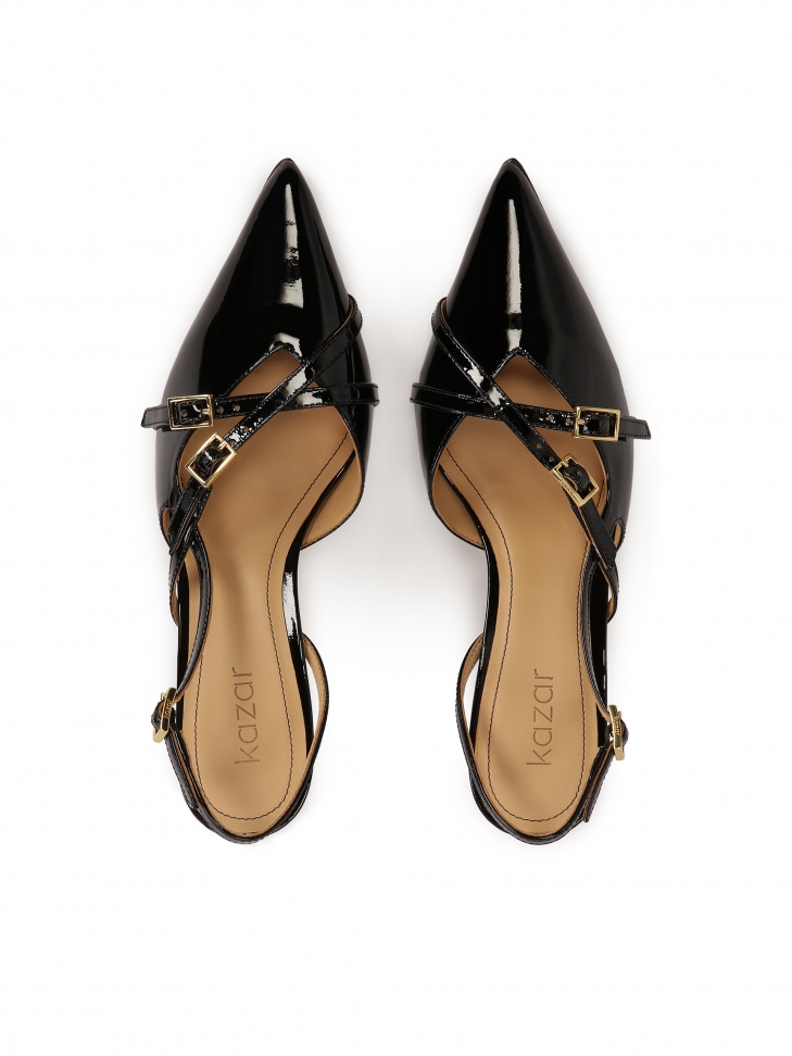 Czarne lakierowane czółenka z odytymi piętami