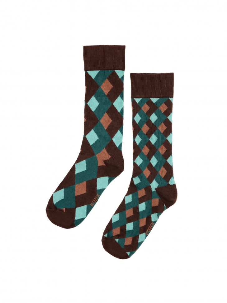 Brązowo-zielone skarpety w romby