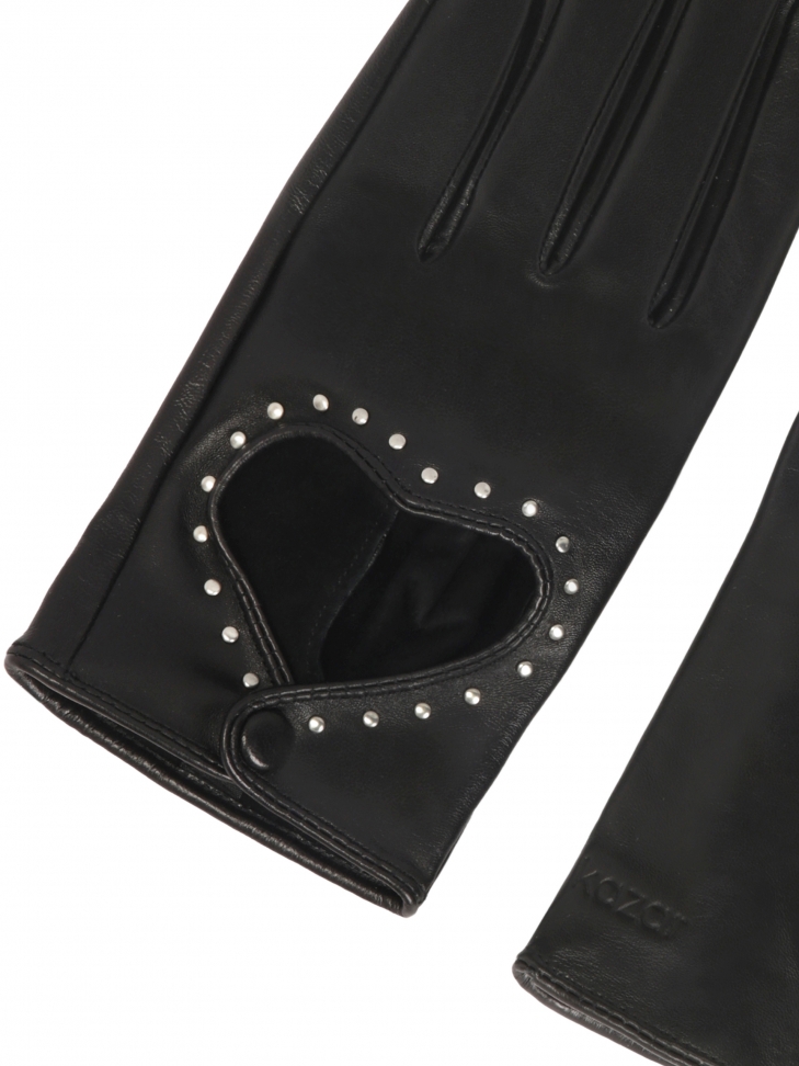 Czarne rękawiczki touch screen z wyciętym sercem