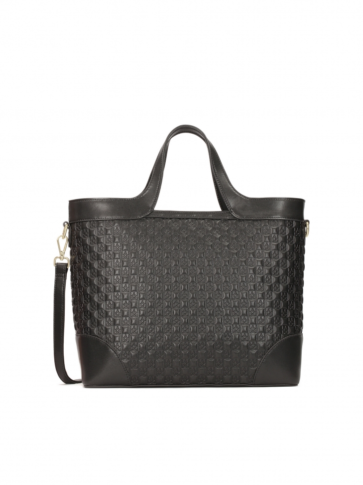 Duża torebka ze skóry zdobionej tłoczonym wzorem