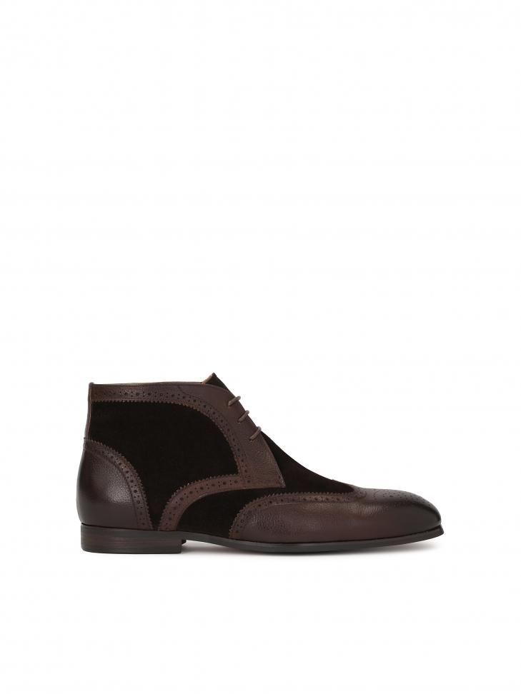 Brązowe trzewiki męskie ze skóry licowej i zamszu