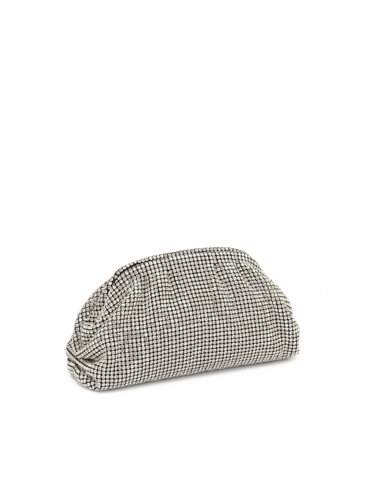 Srebrna torebka wieczorowa z cyrkoniami