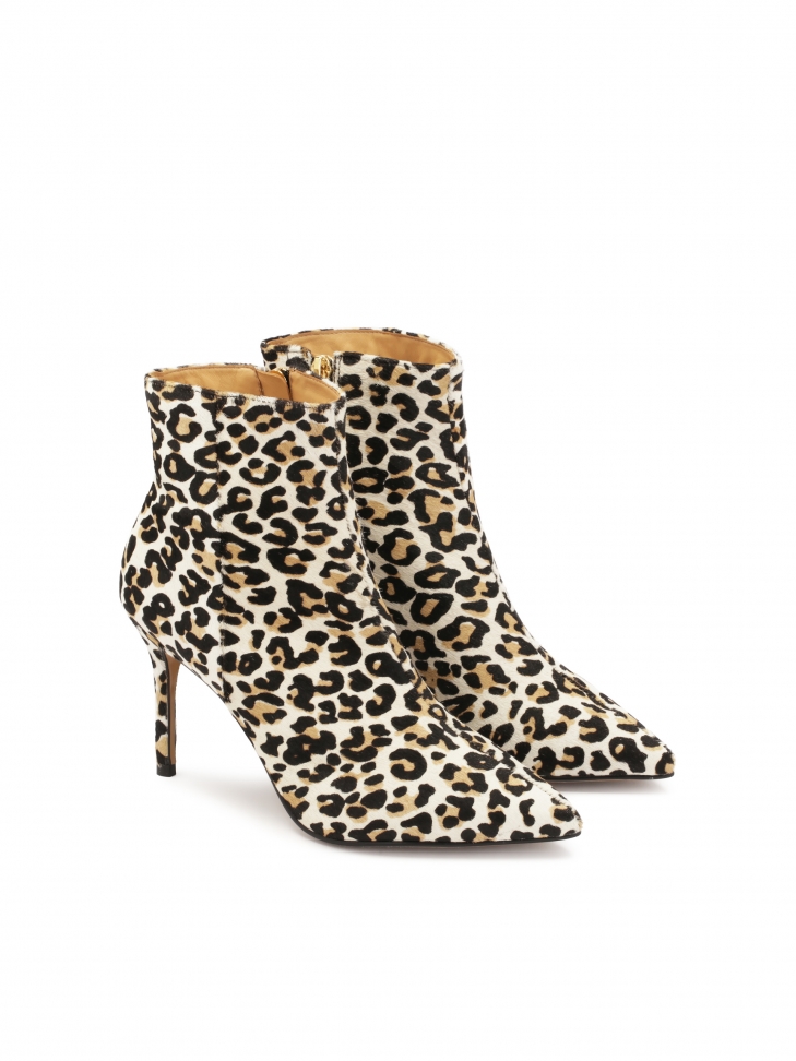 Botki w cętki ze skóry z naturalnym włosiem