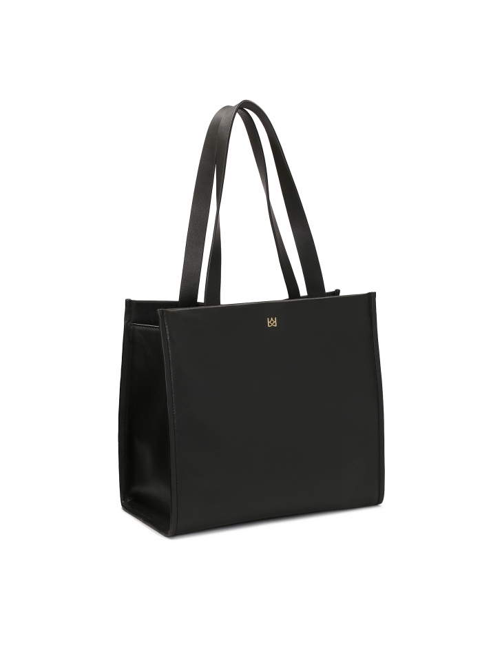 Duża torebka tote bag z czarnej skóry
