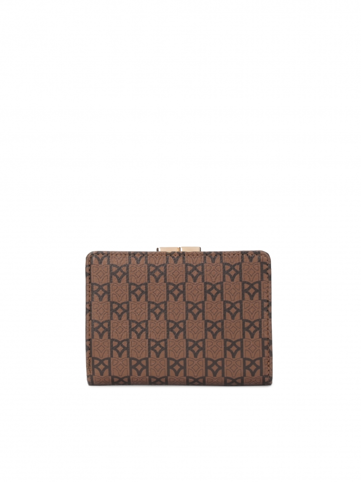 Brązowy skórzany portfel w czarny wzorek