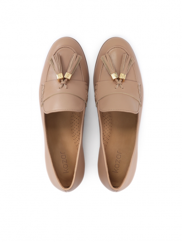 Jasnobrązowe skórzane półbuty damskie z chwostami