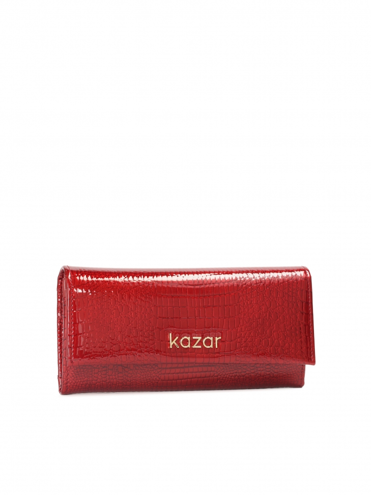 Czerwony portfel z lakierowanej skóry tłoczony wzór oko